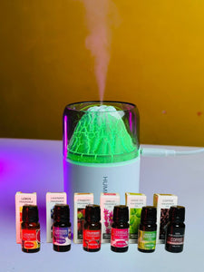 H05 Volcano Air Humidifier with Night Light – 180ML + Pure Essential Oil For Humidifier Fragrance Aroma Diffuser (6pcs Package)